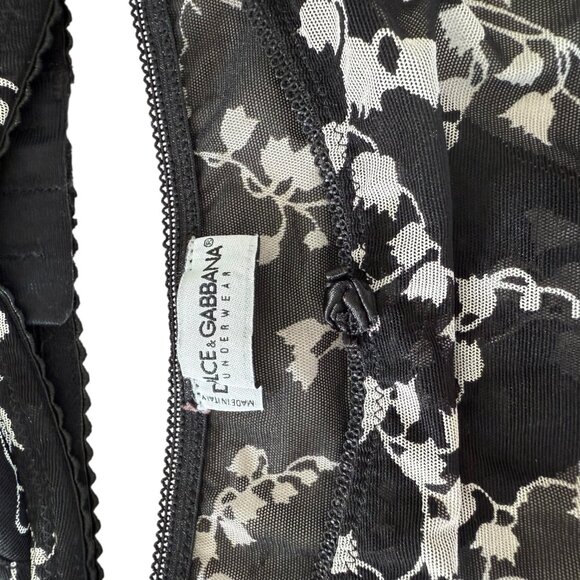 Dolce Gabbana VTG Vintage Black White Bla Thong Set floral unlined Medium Size 3 - Picture 8 of 16